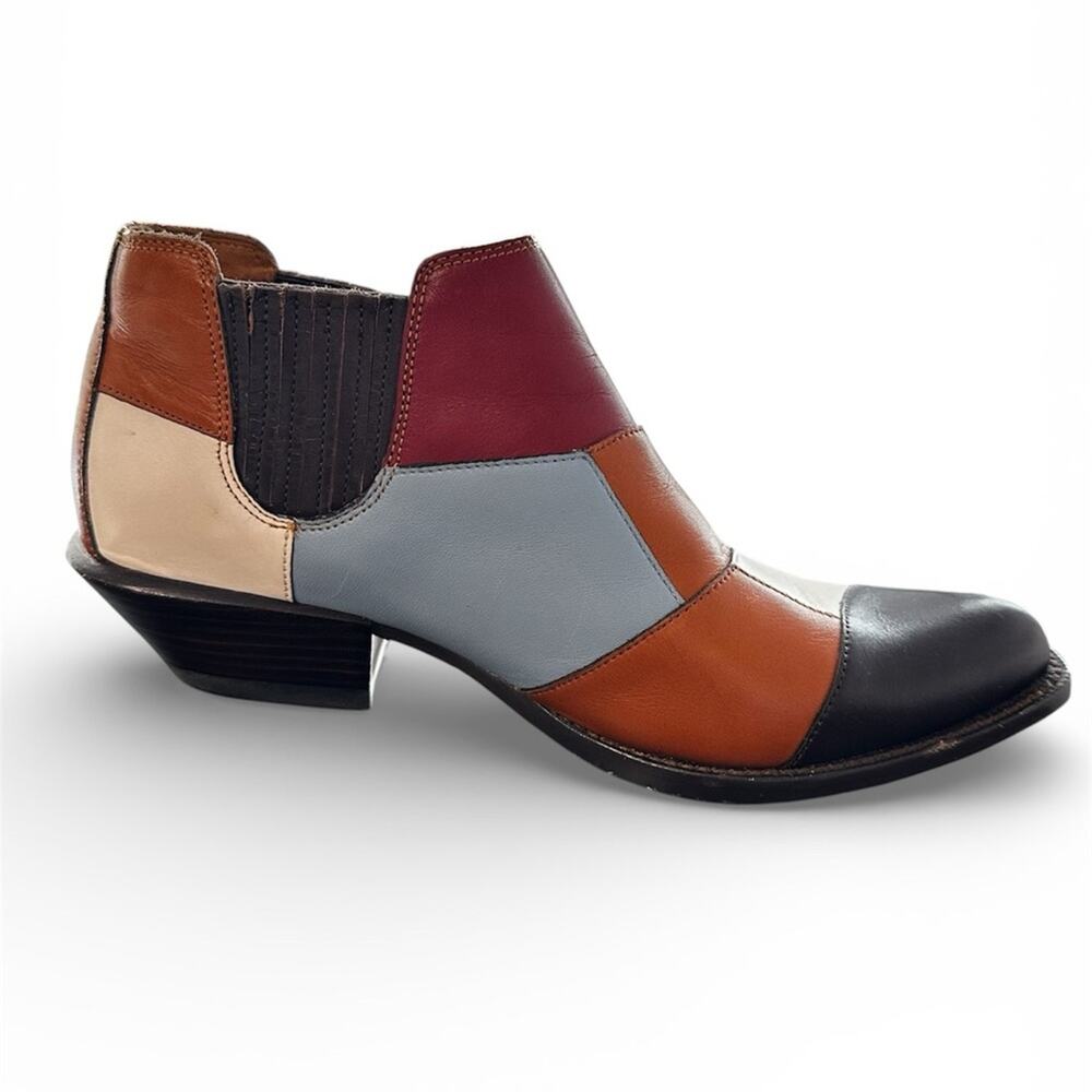 Coach Patchwork Bandit Ankle Boots Womens 5.5 Multicolor Leather Cowboy Booties